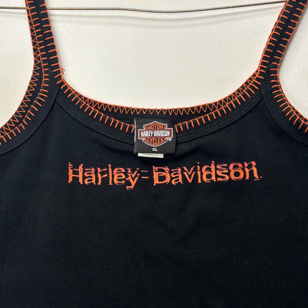 Harley-Davidson Tank Top XL Black Orange Whipstitch Cotton Blend Eagle Graphic - Picture 2 of 8